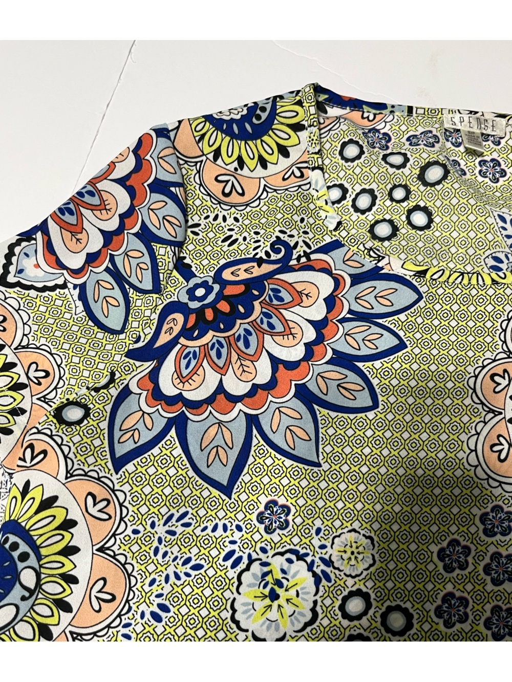 Spense Floral Pattern Blouse in Blue, Peach, Yellow, Navy